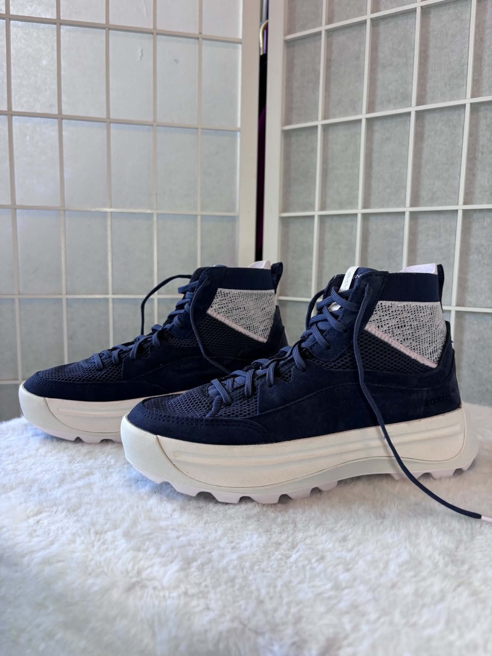 Sorel Navy and White Platform High-Top Sneakers